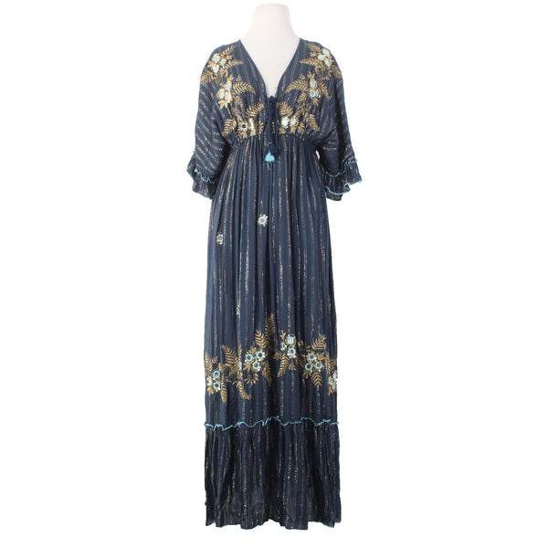 Palak Dress NEW Moda Polak Sz Free Size Navy Blue Embroid Sequin 100% Viscose