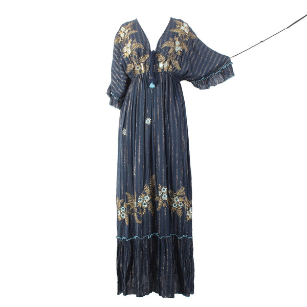 Palak Dress NEW Moda Polak Sz Free Size Navy Blue Embroid Sequin 100% Viscose