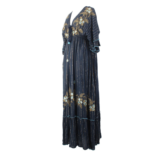 Palak Dress NEW Moda Polak Sz Free Size Navy Blue Embroid Sequin 100% Viscose
