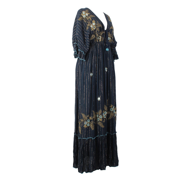 Palak Dress NEW Moda Polak Sz Free Size Navy Blue Embroid Sequin 100% Viscose