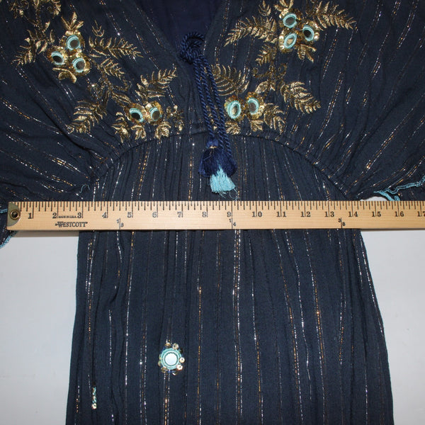 Palak Dress NEW Moda Polak Sz Free Size Navy Blue Embroid Sequin 100% Viscose