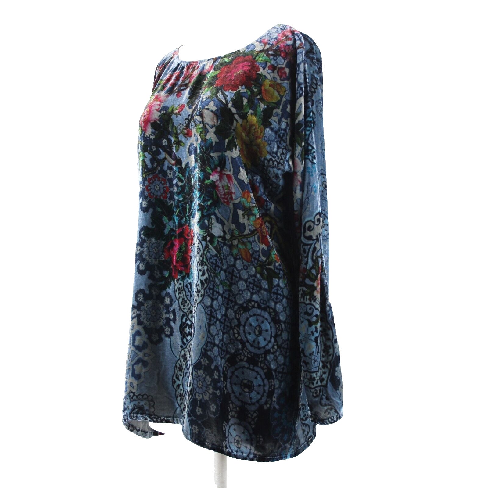 Johnny Was NEW Glen Dolman Sz S Blue Burgundy Multi Velour Rayon Silk Top