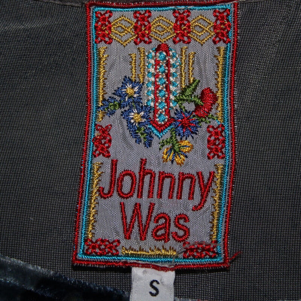 Johnny Was NEW Glen Dolman Sz S Blue Burgundy Multi Velour Rayon Silk Top
