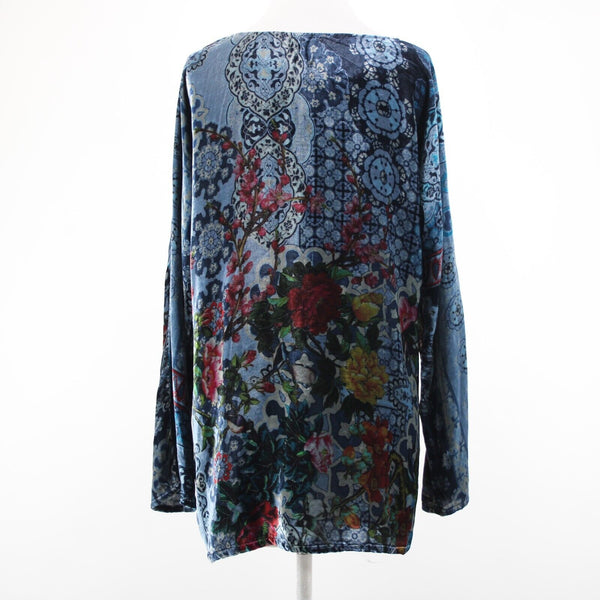 Johnny Was NEW Glen Dolman Sz S Blue Burgundy Multi Velour Rayon Silk Top