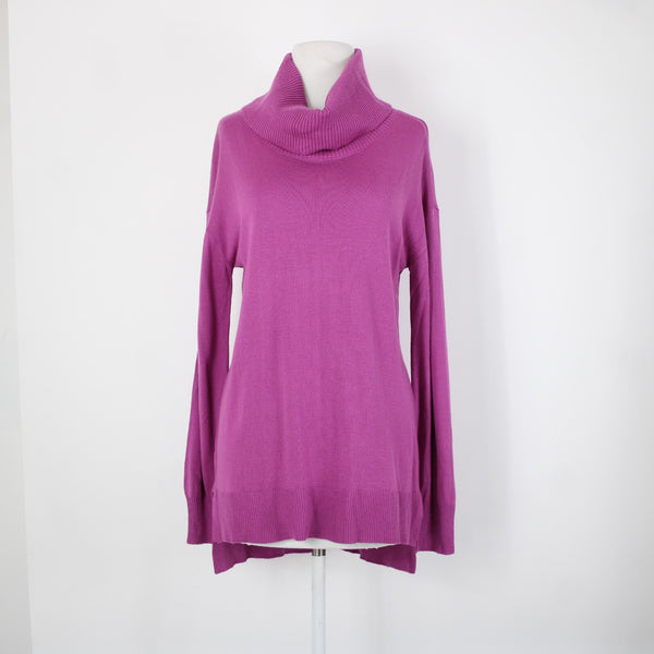 Loft Sz M Purple Fuchsia Magenta Cowl Neck Long Sleeve Hi Lo Acrylic Nylon Top
