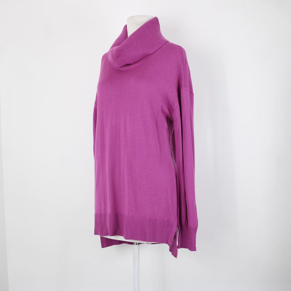 Loft Sz M Purple Fuchsia Magenta Cowl Neck Long Sleeve Hi Lo Acrylic Nylon Top