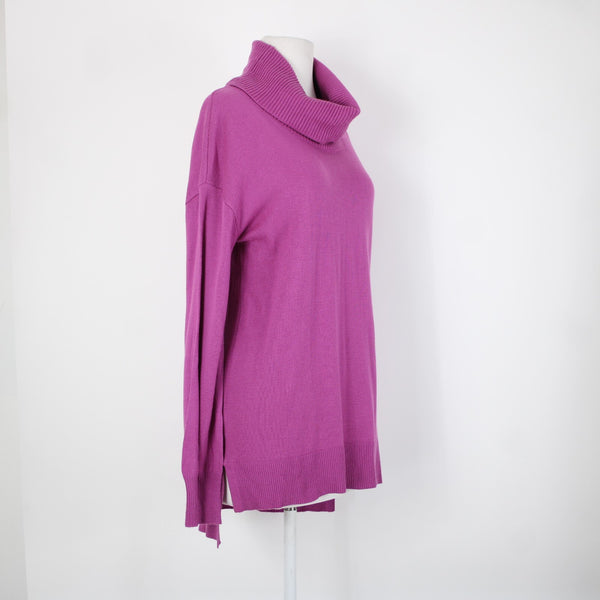 Loft Sz M Purple Fuchsia Magenta Cowl Neck Long Sleeve Hi Lo Acrylic Nylon Top