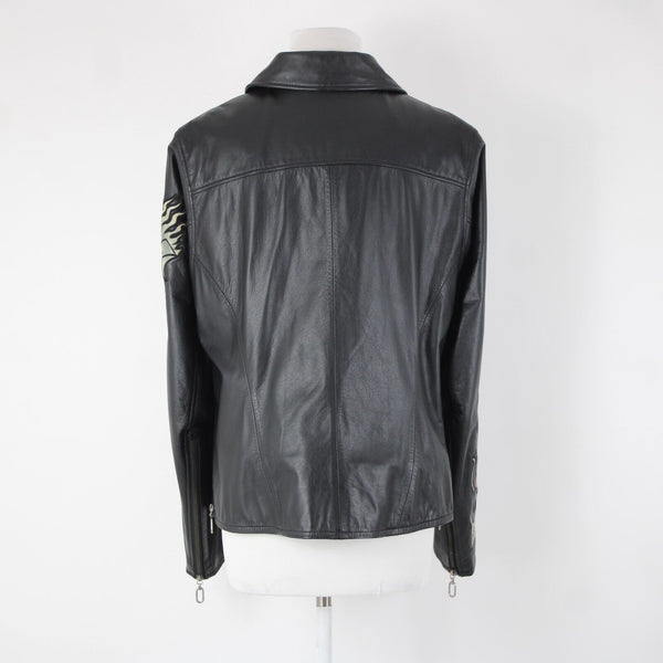 Harley Davidson Sz S Black Multi Color Rose Heart Collared Leather Poly Jacket