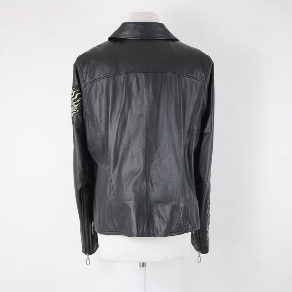 Harley Davidson Sz S Black Multi Color Rose Heart Collared Leather Poly Jacket