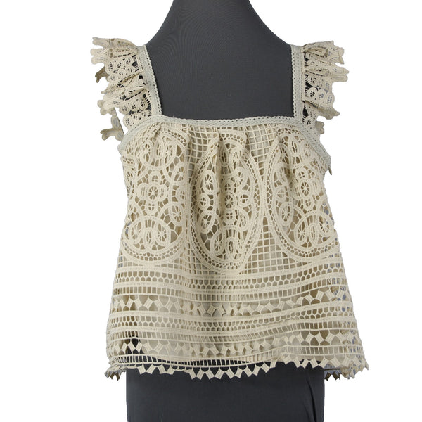 In Loom Top NEW Sz L Tan Lined Embroidered 100% Cotton Polyester Top
