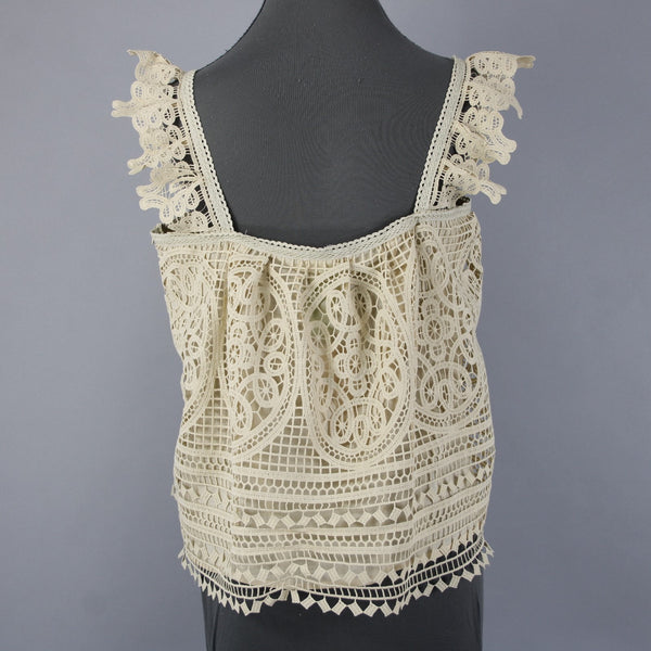 In Loom Top NEW Sz L Tan Lined Embroidered 100% Cotton Polyester Top