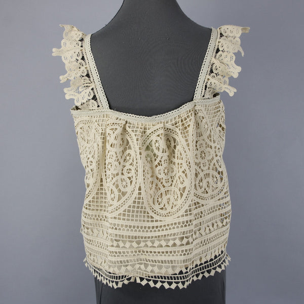 In Loom Top NEW Sz L Tan Lined Embroidered 100% Cotton Polyester Top
