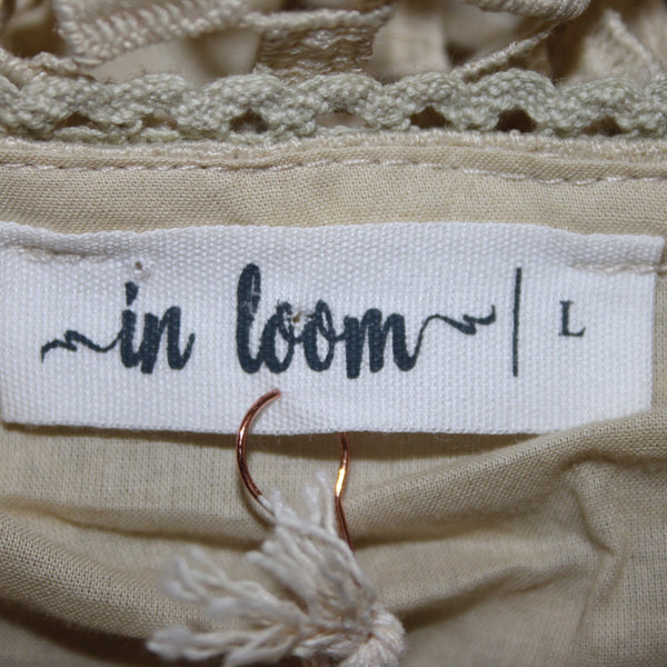 In Loom Top NEW Sz L Tan Lined Embroidered 100% Cotton Polyester Top