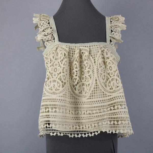 In Loom Top NEW Sz L Tan Lined Embroidered 100% Cotton Polyester Top