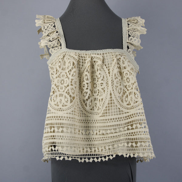 In Loom Top NEW Sz L Tan Lined Embroidered 100% Cotton Polyester Top