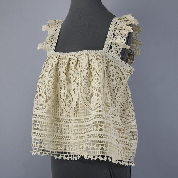 In Loom Top NEW Sz L Tan Lined Embroidered 100% Cotton Polyester Top