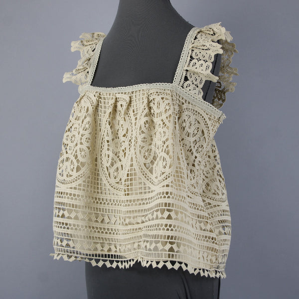 In Loom Top NEW Sz L Tan Lined Embroidered 100% Cotton Polyester Top