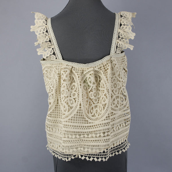 In Loom Top NEW Sz L Tan Lined Embroidered 100% Cotton Polyester Top