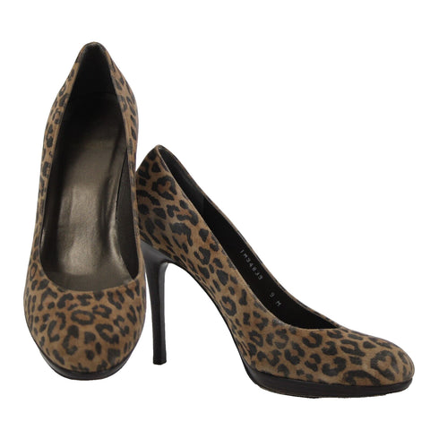 Stuart Weitzman Sz 9 M Brown Animal Print Leather Fabric Upper 4.5" Heels