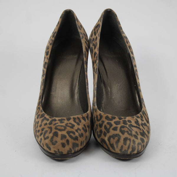 Stuart Weitzman Sz 9 M Brown Animal Print Leather Fabric Upper 4.5" Heels