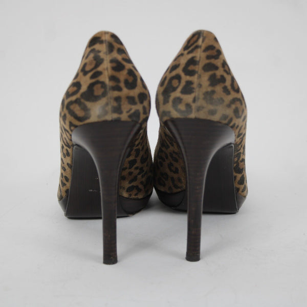 Stuart Weitzman Sz 9 M Brown Animal Print Leather Fabric Upper 4.5" Heels