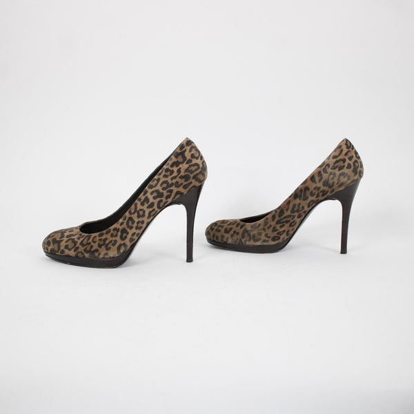 Stuart Weitzman Sz 9 M Brown Animal Print Leather Fabric Upper 4.5" Heels
