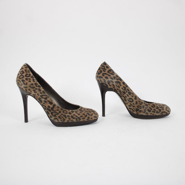 Stuart Weitzman Sz 9 M Brown Animal Print Leather Fabric Upper 4.5" Heels