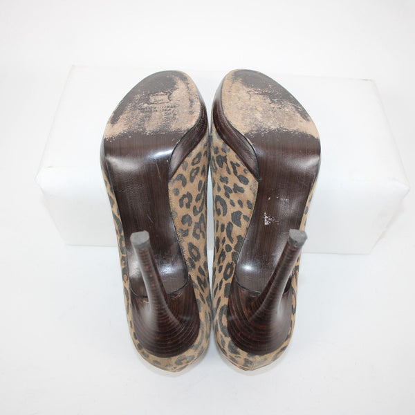 Stuart Weitzman Sz 9 M Brown Animal Print Leather Fabric Upper 4.5" Heels