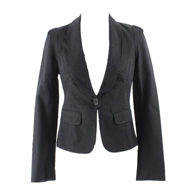 Studio M Sz 4 Black 1 Button Smocked Back Waist Cotton Nylon Blend Jacket