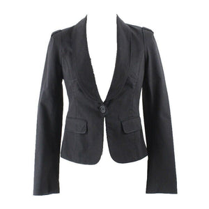 Studio M Sz 4 Black 1 Button Smocked Back Waist Cotton Nylon Blend Jacket