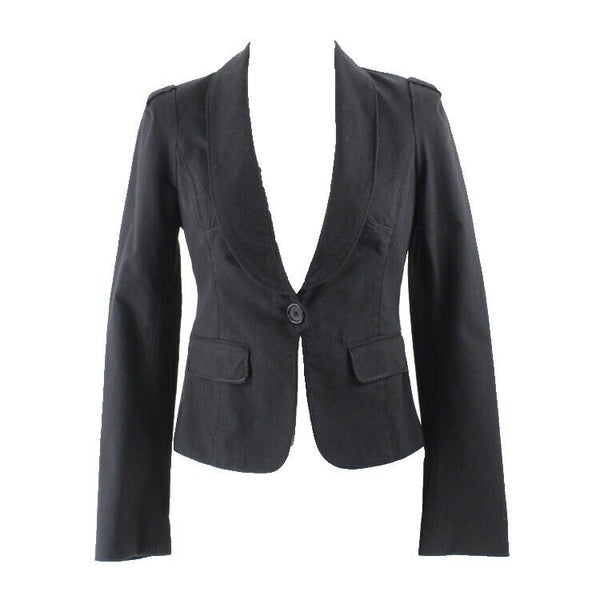 Studio M Sz 4 Black 1 Button Smocked Back Waist Cotton Nylon Blend Jacket