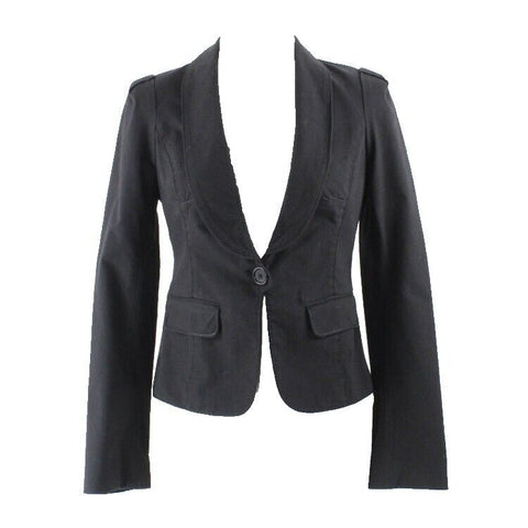 Studio M Sz 4 Black 1 Button Smocked Back Waist Cotton Nylon Blend Jacket