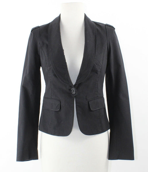 Studio M Sz 4 Black 1 Button Smocked Back Waist Cotton Nylon Blend Jacket