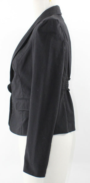 Studio M Sz 4 Black 1 Button Smocked Back Waist Cotton Nylon Blend Jacket