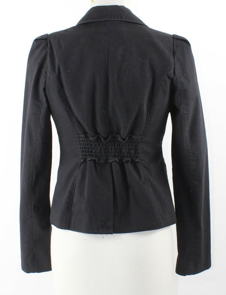 Studio M Sz 4 Black 1 Button Smocked Back Waist Cotton Nylon Blend Jacket