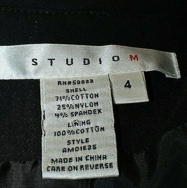 Studio M Sz 4 Black 1 Button Smocked Back Waist Cotton Nylon Blend Jacket