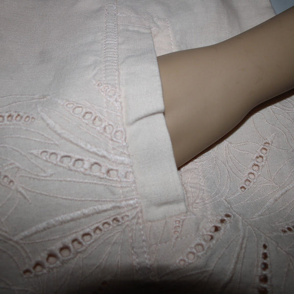 Chicos NEW $149 Sz L Calm Shell Peach Pockets Cut Work 100% Linen Poly Jacket
