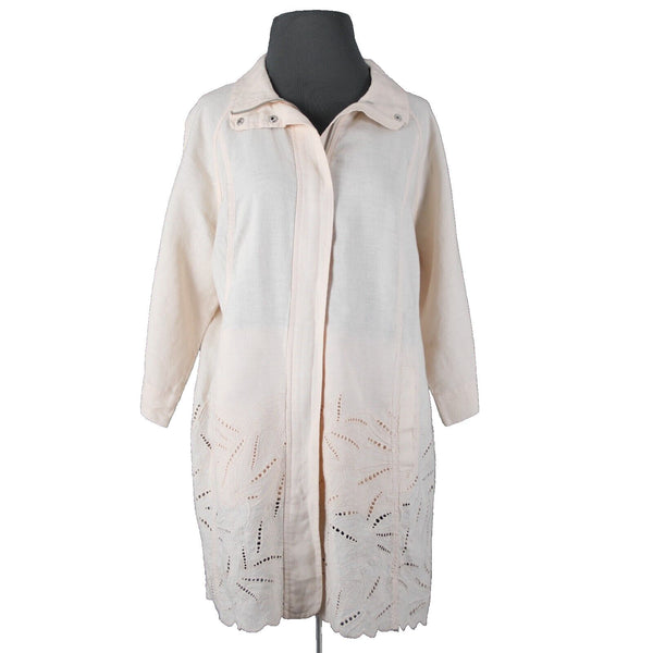 Chicos NEW $149 Sz L Calm Shell Peach Pockets Cut Work 100% Linen Poly Jacket