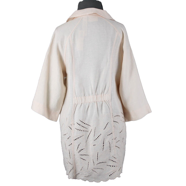 Chicos NEW $149 Sz L Calm Shell Peach Pockets Cut Work 100% Linen Poly Jacket