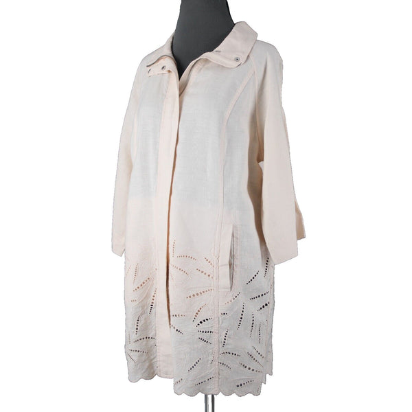 Chicos NEW $149 Sz L Calm Shell Peach Pockets Cut Work 100% Linen Poly Jacket