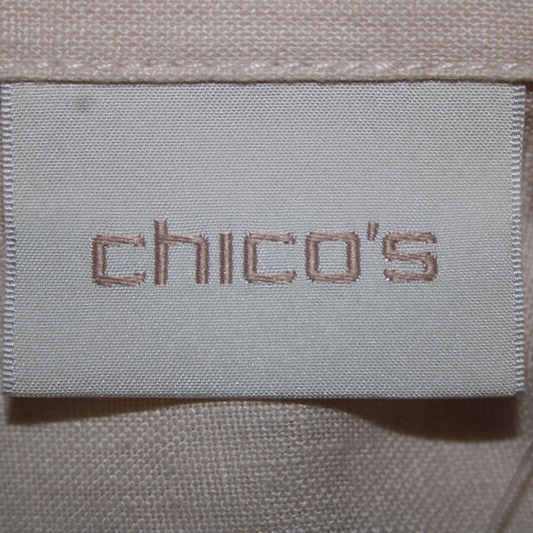Chicos NEW $149 Sz L Calm Shell Peach Pockets Cut Work 100% Linen Poly Jacket