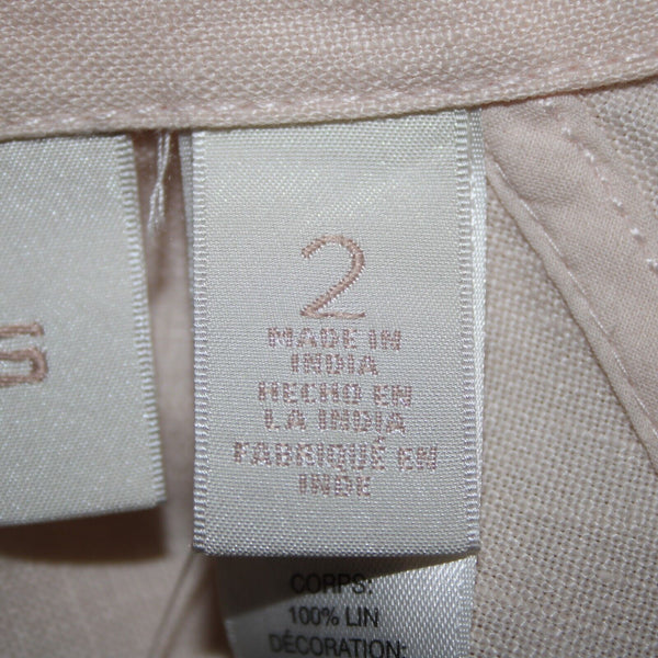 Chicos NEW $149 Sz L Calm Shell Peach Pockets Cut Work 100% Linen Poly Jacket