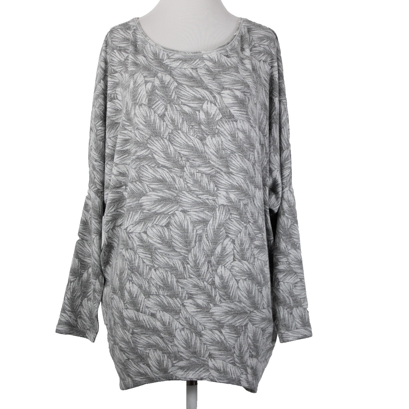 White House Black Market NEW $89 Sz S Gray White Feather Dolman Tunic Rayon Top