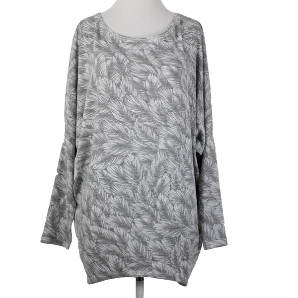 White House Black Market NEW $89 Sz S Gray White Feather Dolman Tunic Rayon Top