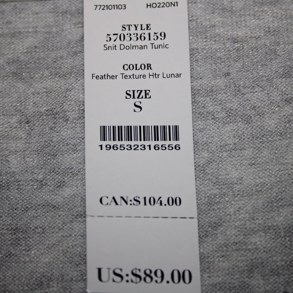 White House Black Market NEW $89 Sz S Gray White Feather Dolman Tunic Rayon Top
