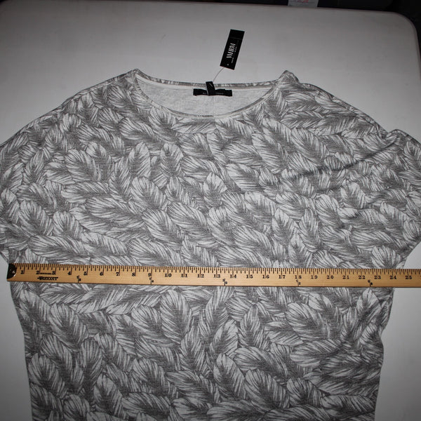White House Black Market NEW $89 Sz S Gray White Feather Dolman Tunic Rayon Top