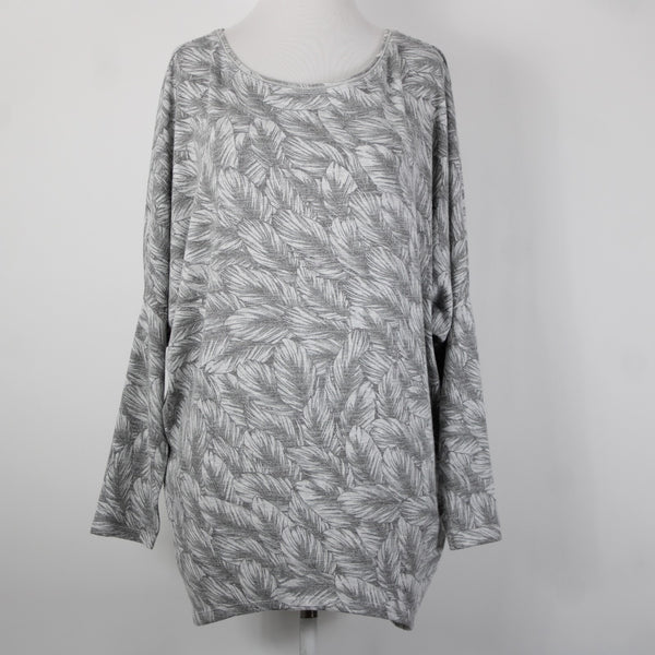 White House Black Market NEW $89 Sz S Gray White Feather Dolman Tunic Rayon Top
