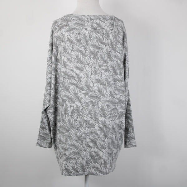 White House Black Market NEW $89 Sz S Gray White Feather Dolman Tunic Rayon Top