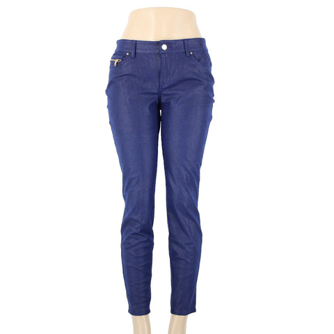 Cache Sz 8 x 29 Blue Gold Hardware Textured Pockets Polyester Spandex Pant
