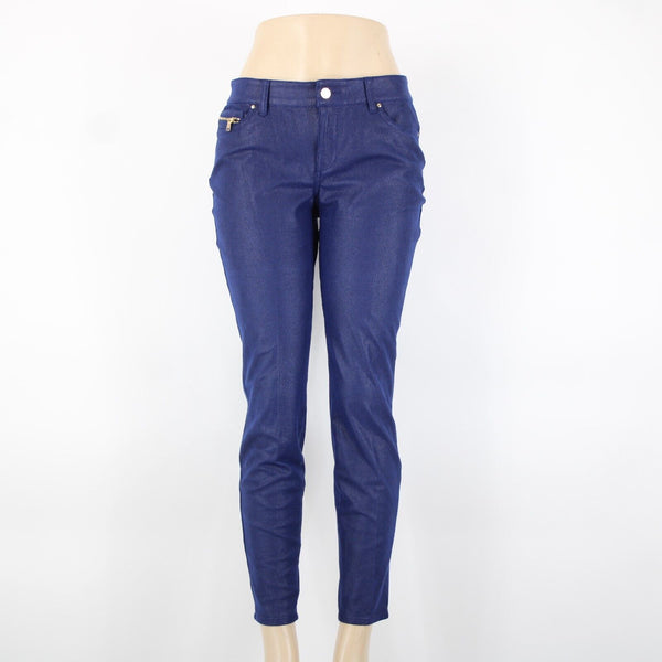 Cache Sz 8 x 29 Blue Gold Hardware Textured Pockets Polyester Spandex Pant